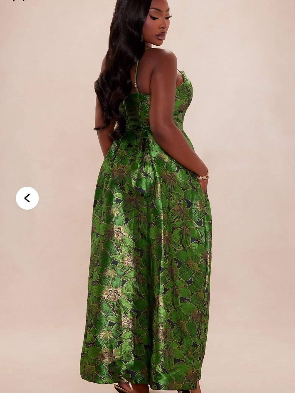 Fashion Nova LUXE Green Floral Metallic Maxi Dress